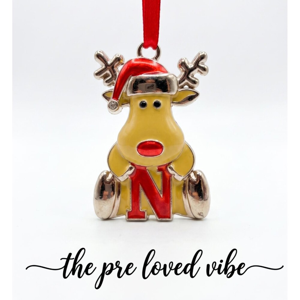 Vintage Silver Tone Metal Reindeer Monogram Initial "N" Harvey Lewis